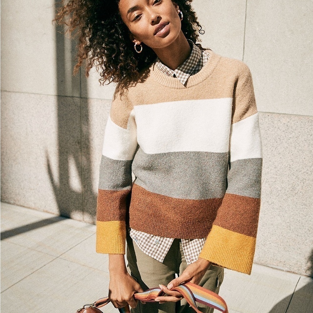 MADEWELL Andria Pullover Sweater in Coziest Yarn Wide Sleeves Heather Honey Sz L